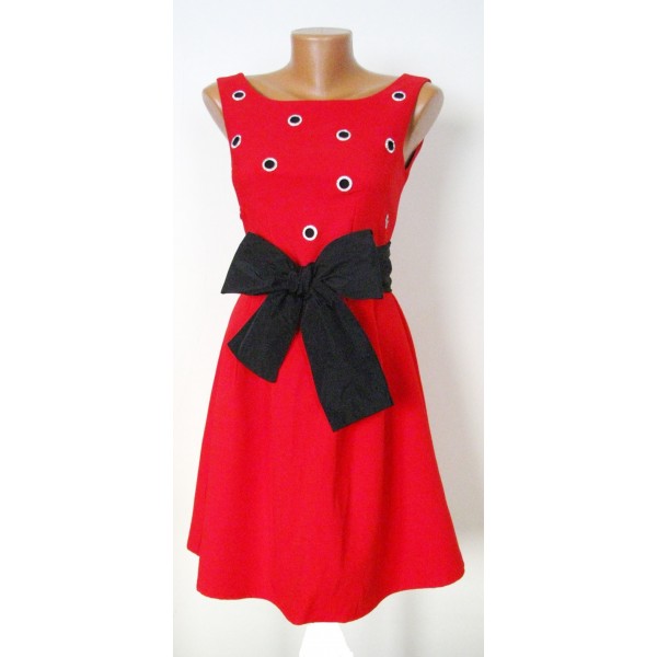 Червена дамска рокля ЛИЛИЯ с колан от тафта