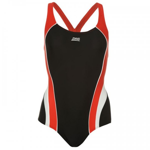  Zoggs дамски цял бански Noosa Flyback Swimsuit Womens състезателен гръб висок клас черен червен