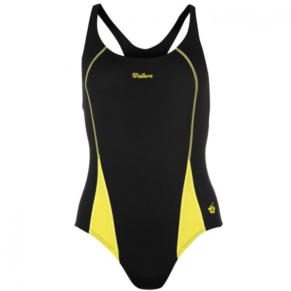  WaiKoa дамски цял бански Ladies Open Training Back Swimsuit състезателен гръб висок клас ниска цена промоция черен жълт