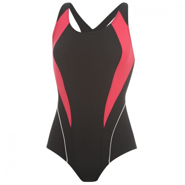  Zoggs дамски цял бански Zoggs Panel Flyback Swimsuit Ladies черен розов