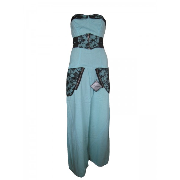 Дълга рокля БРАТАН-комбинирана с дантела