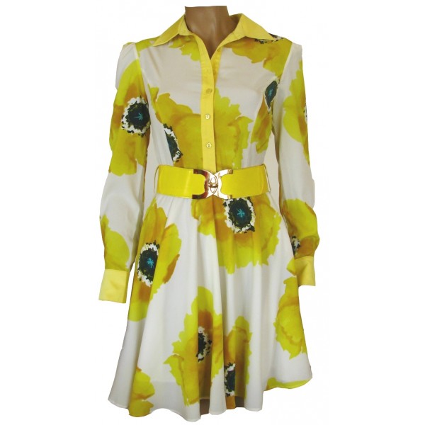 Луксозна дамска рокля с дълъг ръкав и колан