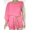 Ефирна дамска блуза с един ръкав-розова
